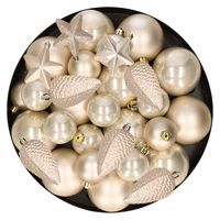 Kerstversiering kunststof kerstballen parel/champagne 6-8-10 cm pakket van 62x stuks