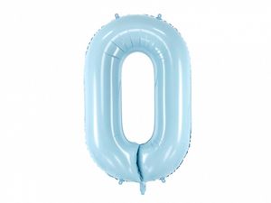 Folieballon cijfer 0 lichtblauw 86cm