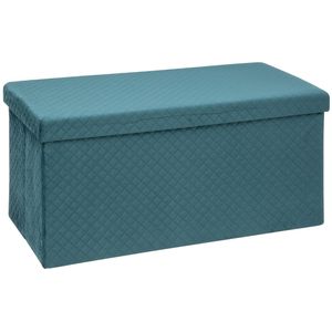 Poef/hocker - opbergbox - fluweel blauw - kunststof/mdf - 38 x 38 x 76 cm - opvouwbaar