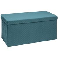 Poef/hocker - opbergbox - fluweel blauw - kunststof/mdf - 38 x 38 x 76 cm - opvouwbaar