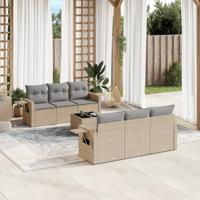 7-delige Loungeset met kussens poly rattan beige