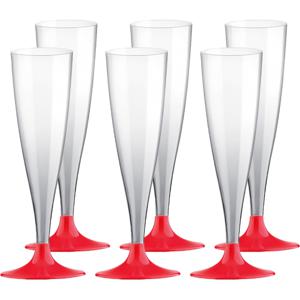 Champagneglazen - 30x - plastic - 140 ml - rood - herbruikbaar