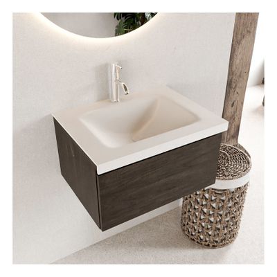 Mondiaz Bukla 60cm badmeubel modulair dark brown 1 lade met wastafel midden 1 kraangat kleur talc