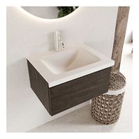 Mondiaz Bukla 60cm badmeubel modulair dark brown 1 lade met wastafel midden 1 kraangat kleur talc