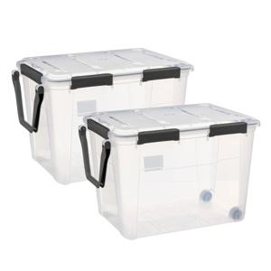 5Five opberg Box met deksel - 2x - Protect - 100 liter - 67 x 46 x 47 cm - kunststof - transparant