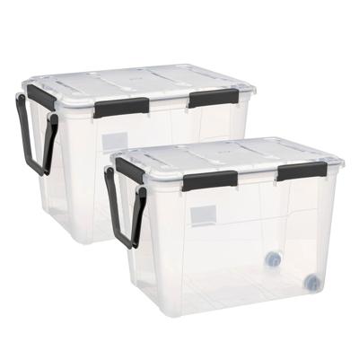 5Five opberg Box met deksel - 2x - Protect - 100 liter - 67 x 46 x 47 cm - kunststof - transparant