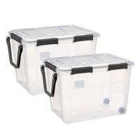 5Five opberg Box met deksel - 2x - Protect - 100 liter - 67 x 46 x 47 cm - kunststof - transparant