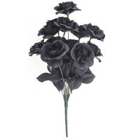 Halloween Bosje met 12 zwarte rozen halloween decoratie 38 cm - Verkleedattributen