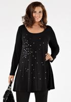 Yoek Shirt wide bot strass | Zwart | Maat XL