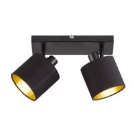 Tommy - LED plafondlamp - 2 spots - Draaibaar en dimbaar - Textiel Spots - E14 - Kantelbaar - Plafondspot - Voor binnen - Goud/Zwart
