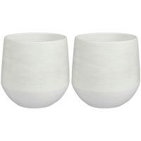 2x Stuks Plantenpot/bloempot keramiek wit relief patroon - D24/H23 cm - thumbnail