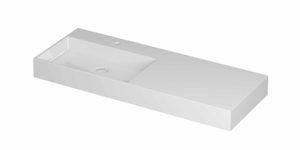 INK United porseleinen wastafel links met 1 kraangat, porseleinen click-plug en verborgen overloop systeem 120 x 45 x 11 cm, glanzend wit