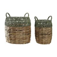 Basket spelset DKD Home Decor Groen Natuurlijk Boho 33 x 33 x 40 cm Rotan 4 Kg 2 Onderdelen