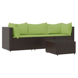 The Living Store Loungeset - tuinmeubelen - Bruin - 2 hoekbanken - 1 middenbank - 1 tafel - Weerbestendig PE-rattan