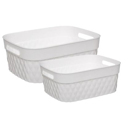 Set van 2x opbergmanden kunststof rechthoek wit