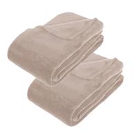 Fleece deken of plaid harig - 2x - beige - 180 x 230 cm - polyester - Bankdeken - Fleece plaid