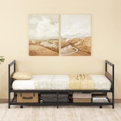 90 x 200 cm Metalen Eenpersoonsbed met Onderschuifbed Bedframe en Wielen Metalen Lattenbodem Draagvermogen 220kg