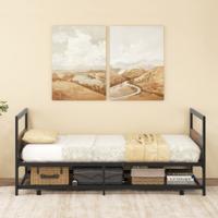 90 x 200 cm Metalen Eenpersoonsbed met Onderschuifbed Bedframe en Wielen Metalen Lattenbodem Draagvermogen 220kg