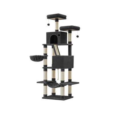 Krabpaal met meerdere niveaus voor speelse katten, inktzwart