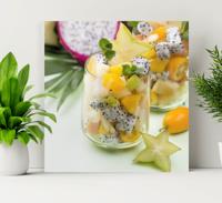 Canvas schilderij stilleven en fruit Mango en groene glazen