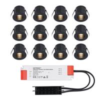 Set van 12 Betty LED Mini Inbouwspots met Trafo - 12 Volt 3 Watt 140 lumen - Verzonken - Plat 37mm - 2700K - IP44 waterdicht - Niet Dimbaar - Zwart