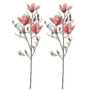 2x Roze Magnolia/beverboom kunsttak kunstplant 90 cm