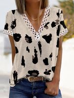 Leopard Casual V Neck Short Sleeve T-Shirt