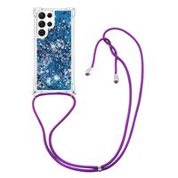 Lunso - Samsung Galaxy S23 Ultra - Telefoonhoes met koord - Glitter Blauw