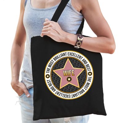 Cadeau tas voor wife/vrouw - zwart - katoen - 42 x 38 cm - bedankje - verjaardag Cadeau tas voor wife/vrouw - zwart - katoen - 42 x 38 cm - bedankje - verjaardag