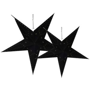 Verlichte lampions - 2 stuks - kerstster- 45 en 60 cm - papier - zwart