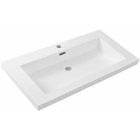 Wiesbaden Vision Wastafel Enkel - met 1 Kraangat - 80x46x5.5cm - Kunstmarmer - Glans Wit