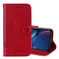 Rose reliëf horizontale Flip PU lederen case voor iPhone XR met houder & kaartsleuven & portemonnee (rood)