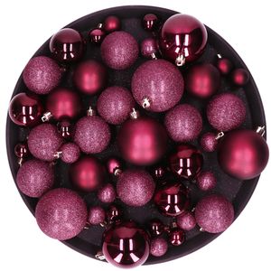 Kerstversiering set kerstballen aubergine roze 6 - 8 - 10 cm - pakket van 40x stuks