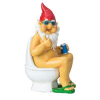 Tuinkabouter beeld Happy Nudist - Polystone - op het toilet - 15 x 25 cm - thumbnail