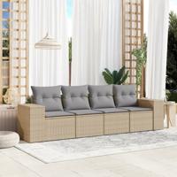 4-delige Loungeset met kussens poly rattan beige