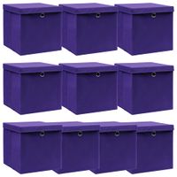 VidaXL Opbergboxen met deksel 10 st 32x32x32 cm stof paars - thumbnail