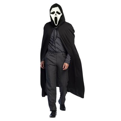 Carnaval Halloween verkleedkleding set - Scream masker - Cape met capuchon zwart - volwassenen