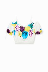 Korte aangerimpelde blouse met bloemen M. Christian Lacroix - WHITE - XL