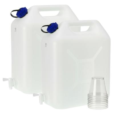 Plkasticforte grote water Jerrycan - 2x - 21 liter - Kunststof - kraantje en dop - Water reservoir Plkasticforte grote water Jerrycan - 2x - 21 liter - Kunststof - kraantje en dop - Water reservoir