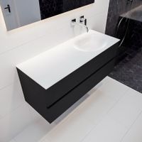 Mondiaz Vica Moon badmeubel zwart mat 120 cm 2 lades solid surface enkele spoelbak rechts zonder kraangat