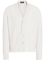 Zegna cardigan nervuré à col v - Blanc