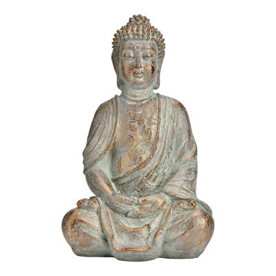 Boeddha zittend van poly in antiek goud (B/H/D) 20x30x15cm
