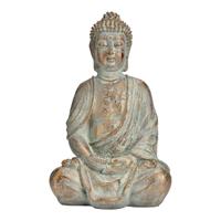 Boeddha zittend van poly in antiek goud (B/H/D) 20x30x15cm