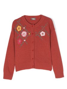 Il Gufo cardigan en laine à fleurs brodées - Rouge