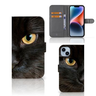 iPhone 15 Plus | Telefoonhoesje | Met pasjeshouder | Zwarte Kat