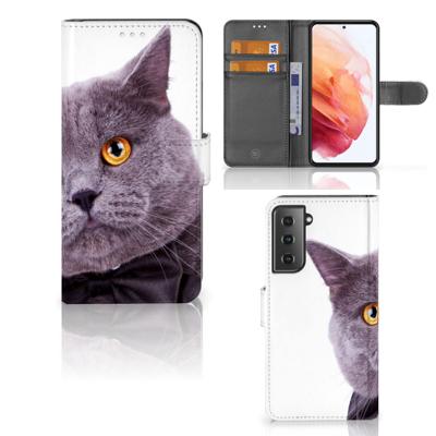 Samsung Galaxy S21 | Telefoonhoesje | Met pasjeshouder | Kat