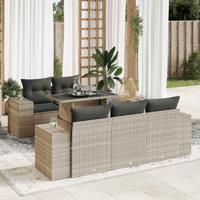6-delige Loungeset met kussens poly rattan lichtgrijs