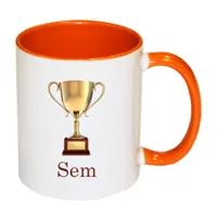 Trofee mok met naam (oranje)