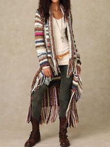 Boho Tassel Ethnic Striped Yarn Long Sleeve Long Cardigan