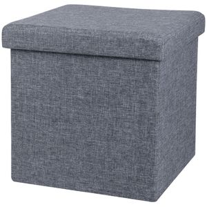 Poef/hocker - opbergbox zit krukje - grijs - linnen/mdf - 37 x 37 cm - opvouwbaar